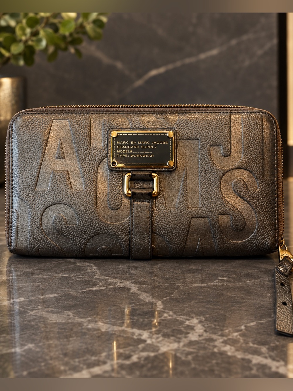 Marc By Marc Jacobs Silver leather workwear clutch with gold hardware